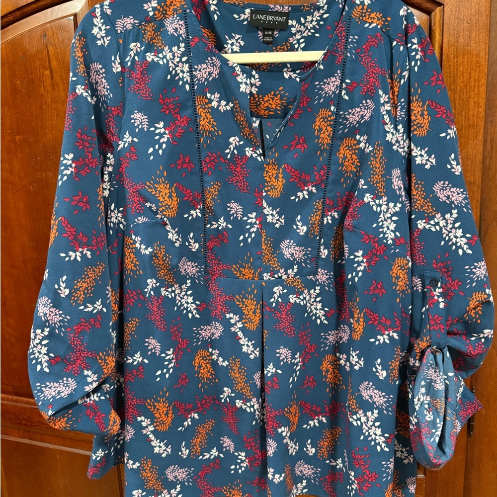 Lane Bryant Women's Teal Blue Floral Top
